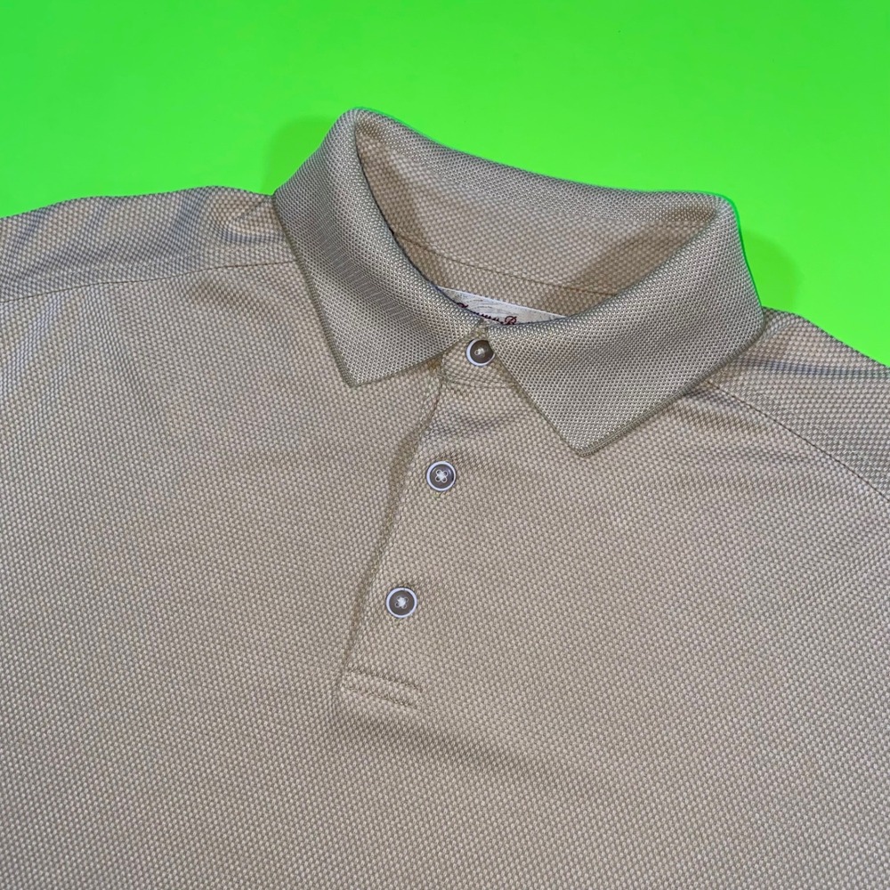 Tommy Bahama Mens Tan Textured Honeycomb Polo Shirt Short Sleeve‎ Size M Khaki